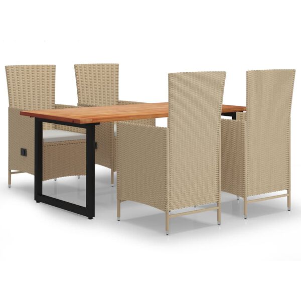 vidaXL 5 Piece Patio Dining Set with Cushions Poly Rattan Beige