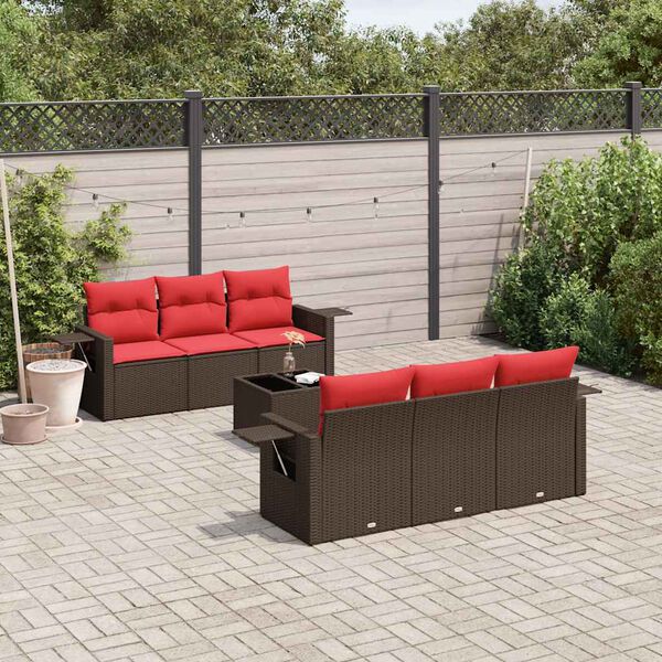 vidaXL 7 Piece Garden Sofa Set with Cushions Brown Poly Rattan