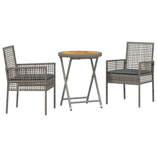 vidaXL Garden Bistro Set 3 pcs Grey Poly Rattan