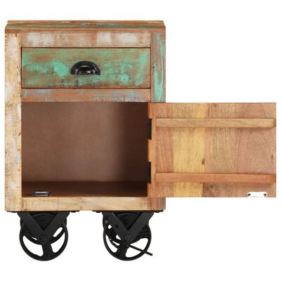 vidaXL Bedside Cabinet with Wheels 15.7"x11.8"x22.4" Solid Reclaimed Wood