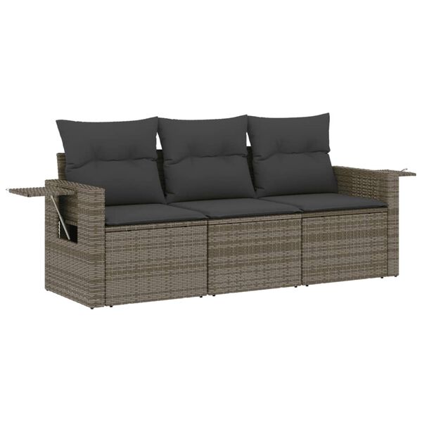 vidaXL Garden Sofa Set Grey PE Rattan, Powder-Coated Steel, Polyester