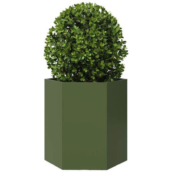 vidaXL Garden Planter Olive Green Steel Medium Sturdy Hexagonal