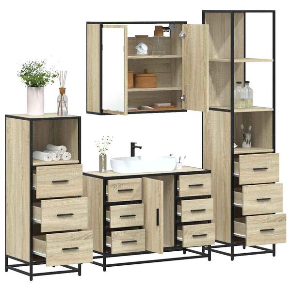 vidaXL Bathroom Furniture Set Sonoma oak Engineered wood, metal Medium