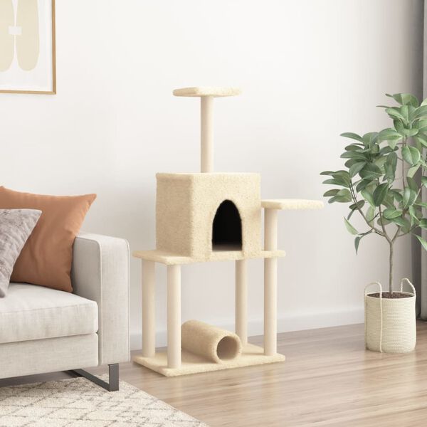 vidaXL Cat Tree Cream Engineered wood, plush, sisal Medium Cat Tree
