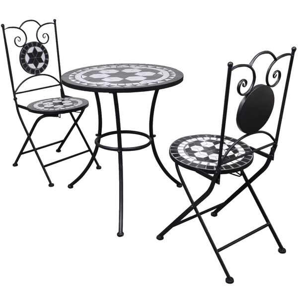 vidaXL Patio Furniture Black and White Powder-coated steel and ceramic