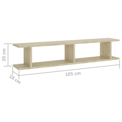 vidaXL Wall Shelves 2 pcs Sonoma Oak 41.3"x7.1"x7.9" Engineered Wood