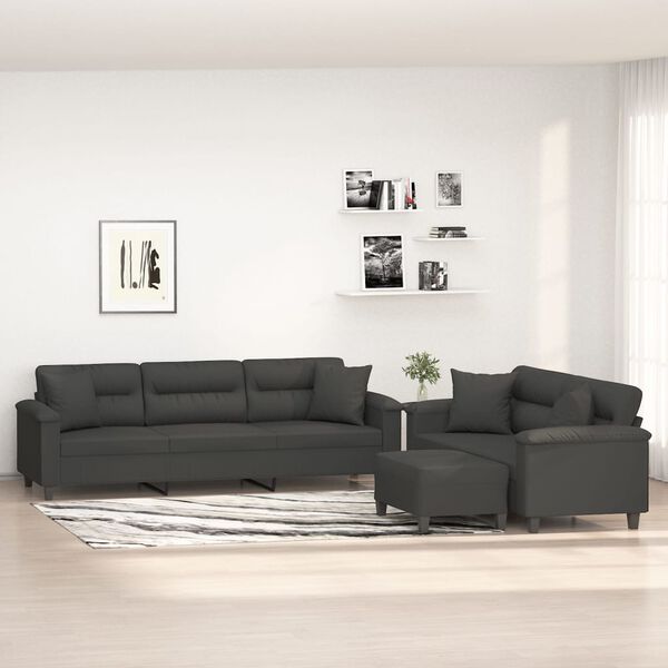 vidaXL 3 Piece Sofa Set with Pillows Dark Gray Microfiber Fabric