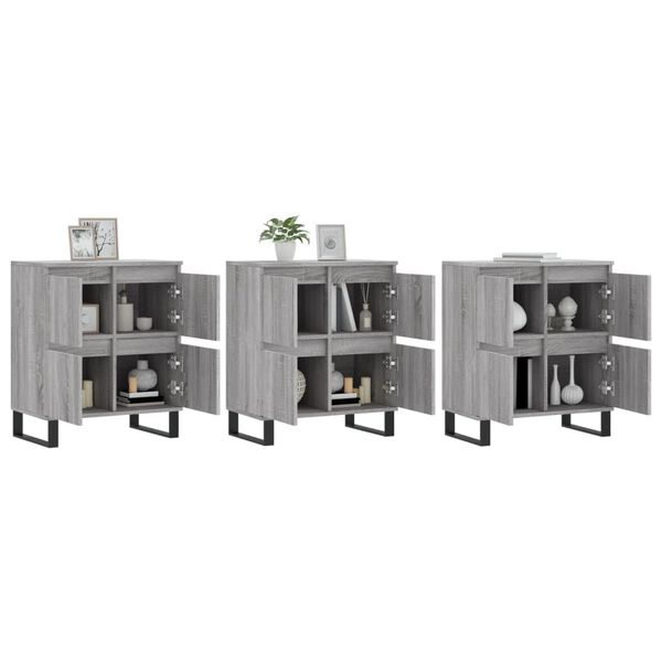 vidaXL Sideboard Set of 3 Grey Sonoma Engineered wood, metal Medium