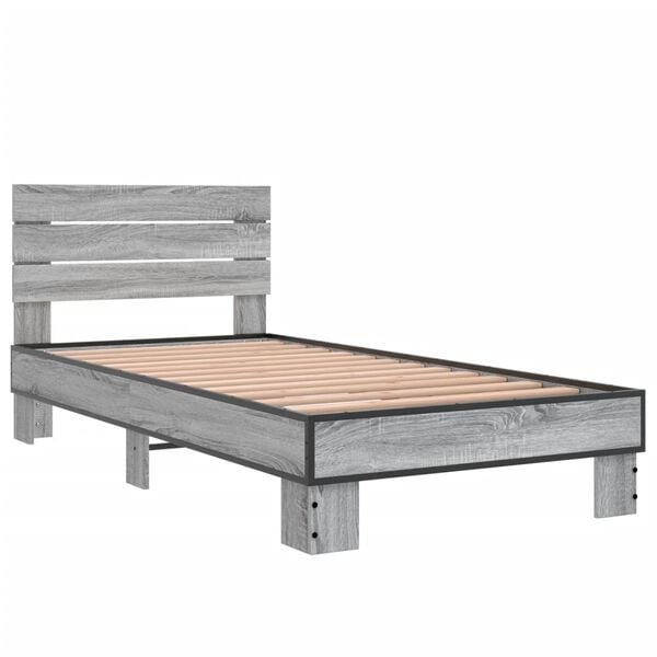 vidaXL Bed Frame Gray Sonoma Engineered Wood, Metal, Plywood Small Single