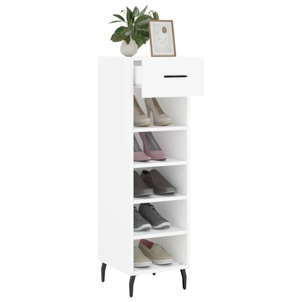 vidaXL Shoe Cabinet White Engineered Wood, Iron, Aluminum Compact