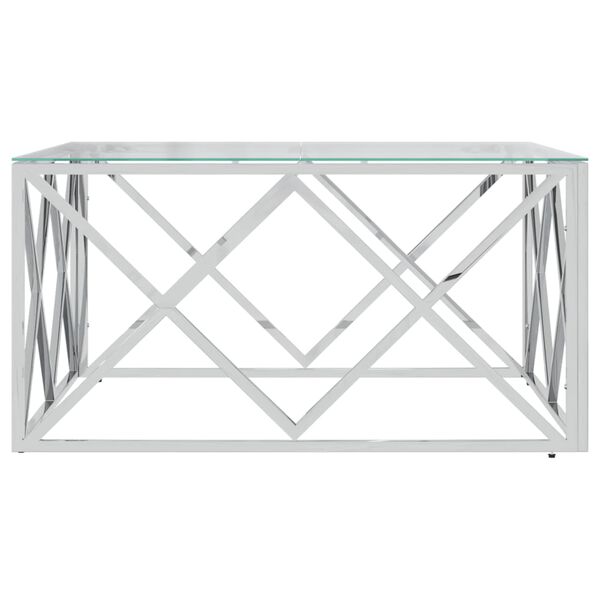 vidaXL Coffee Table Silver Stainless Steel, Tempered Glass