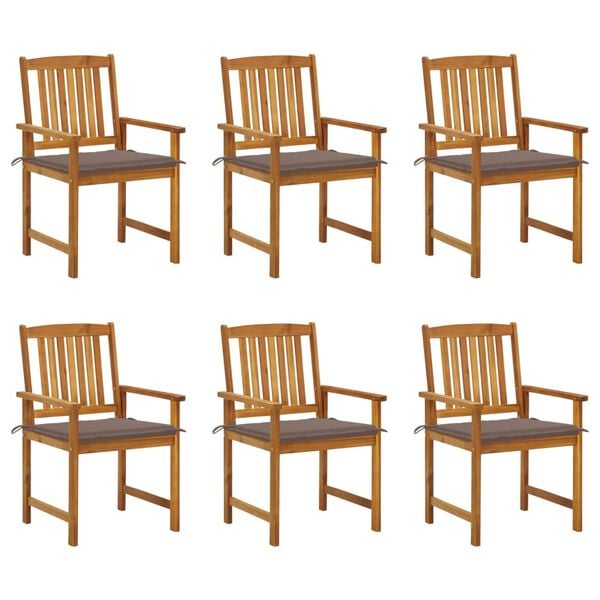 vidaXL Patio Chair Set of 6 Natural Wood Solid Acacia Wood, 100% Polyester