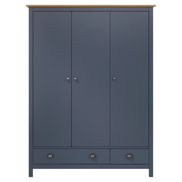 vidaXL Wardrobe Grey and Honey Brown Solid Pine Wood Standard Wardrobe