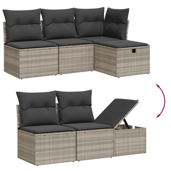 vidaXL Garden Sofa Set Light Grey Poly Rattan Large Removable Covers