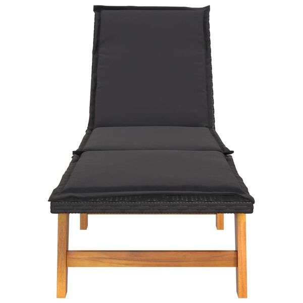 vidaXL Sun Lounger Black and brown PE rattan 78.7 x 21.3 x 34.3 in
