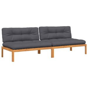 vidaXL Garden Pallet Middle Sofa Anthracite, Natural Wood