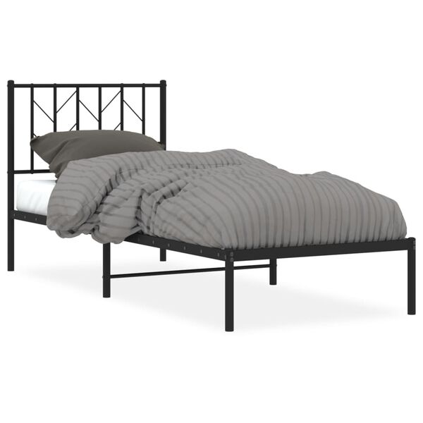 vidaXL Bed Frame Black Powder-Coated Steel Twin Bed Frame Rectangular