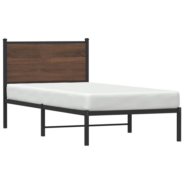 vidaXL Bed Frame Brown Oak Steel, engineered wood Twin Bed Frame