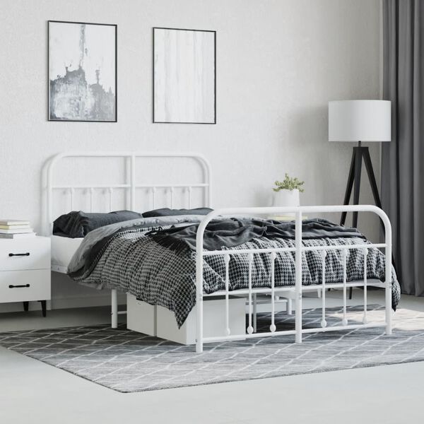 vidaXL Bed Frame White Powder-coated steel Double Bed Frame