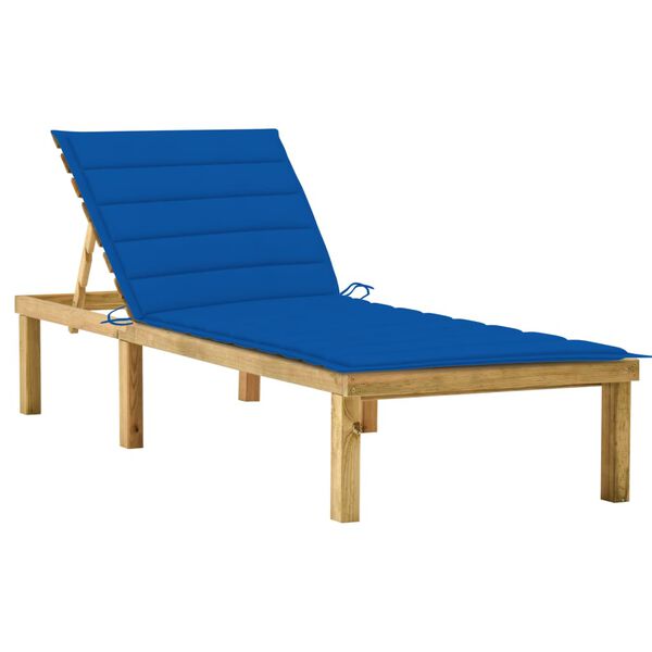 vidaXL Sun Lounger with Royal Blue Cushion Impregnated Pinewood