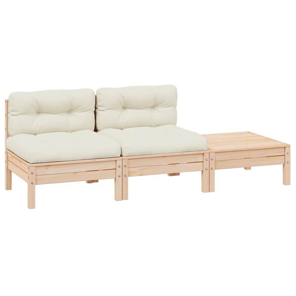 vidaXL Garden Lounge Set Set of 3 Cream Solid pinewood Medium Modular