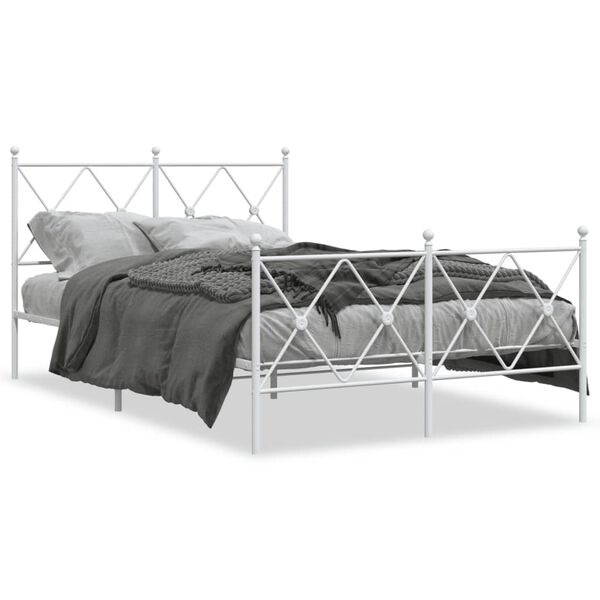 vidaXL Bed Frame White Steel Standard Double Bed Frame Rectangular