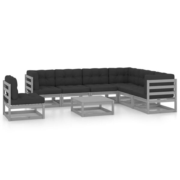 vidaXL Garden Lounge Set Grey Solid Pine Wood, Fabric (100% polyester)