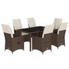 vidaXL 7 Piece Patio Dining Set with Cushions Brown Poly Rattan