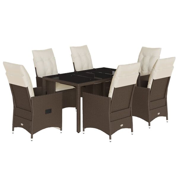 vidaXL 7 Piece Patio Dining Set with Cushions Brown Poly Rattan