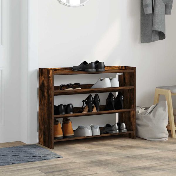 vidaXL Shoe Rack Smoked Oak Engineered Wood Slim Shoe Rack Rectangular