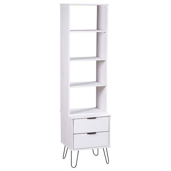 vidaXL Book Cabinet White Solid pine wood, Metal Tall Book Cabinet