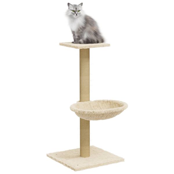 vidaXL Cat Tree Cream Engineered wood, plush, sisal Standard Durable