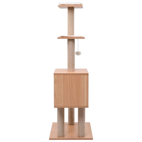 vidaXL Cat Tree Brown, White Wood, MDF, veneer, sisal, jute, faux fur
