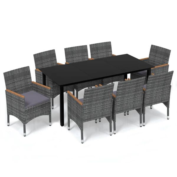vidaXL Dining Set Black, Grey, Dark Grey, Natural Wood