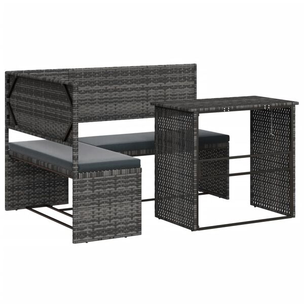 vidaXL Garden Sofa Grey PE Rattan, Powder-Coated Steel L-Shaped Foldable