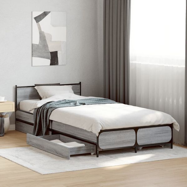 vidaXL Bed Frame Gray Sonoma Engineered wood Single Bed Frame