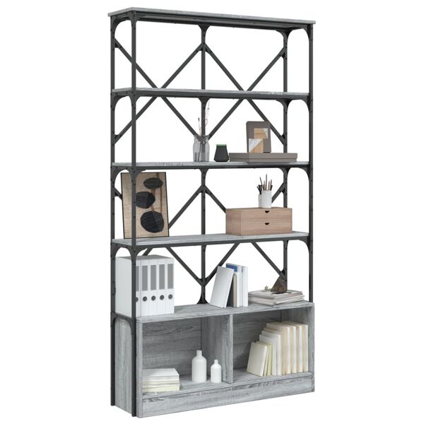 vidaXL Bookcase Grey sonoma Engineered wood, metal Tall Adjustable Feet