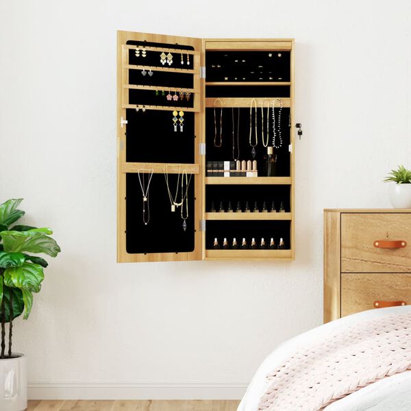 vidaXL Mirror Jewelry Cabinet White Engineered wood, glass, polyester