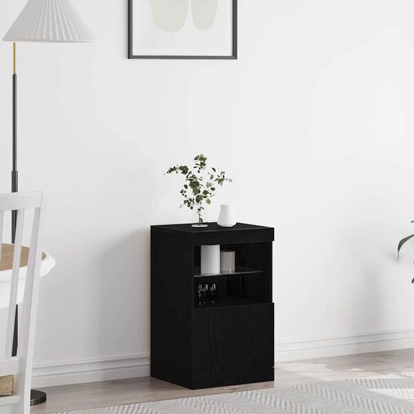 vidaXL LED Sideboard Black Oak 16.14 x 14.57 x 26.38 in