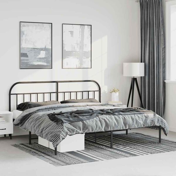 vidaXL Bed Frame Black Powder-Coated Steel Double Bed Frame