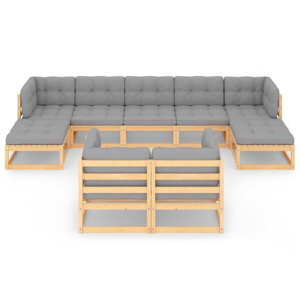 vidaXL Garden Lounge Set Natural Pinewood, Grey Cushions
