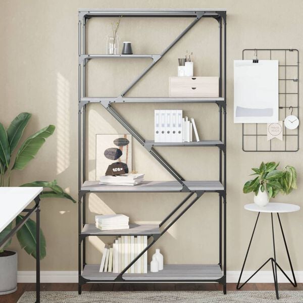 vidaXL Bookshelf Gray Sonoma Engineered wood, Steel