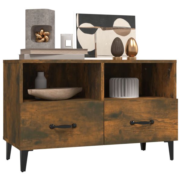 vidaXL TV Cabinet Smoked Oak Engineered Wood, Iron TV Cabinet