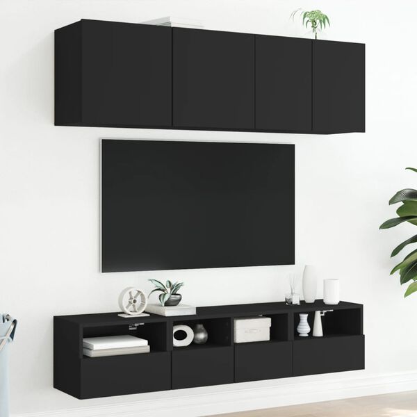 vidaXL TV Wall Unit Black Engineered wood