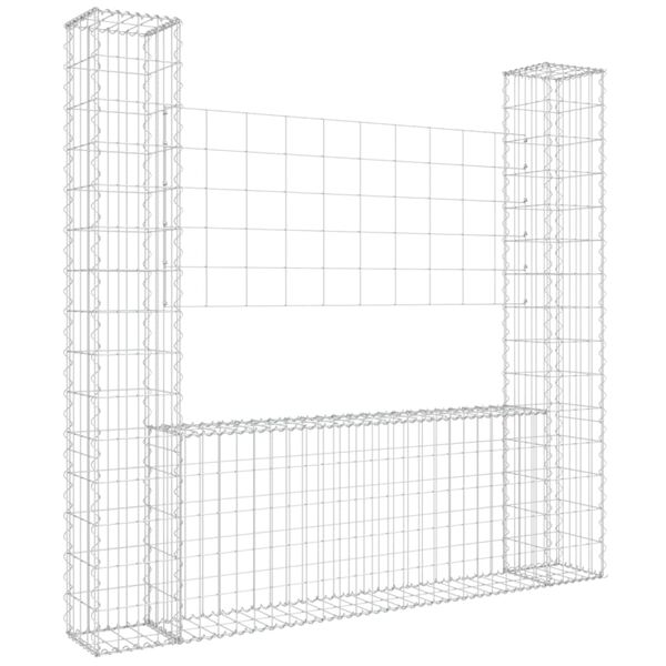 vidaXL U-shape Gabion Basket with 2 Posts Iron 55.1"x7.9"x59.1"