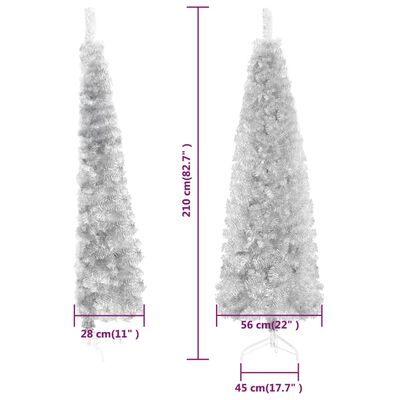 vidaXL Slim Artificial Half Christmas Tree with Stand Silver 7 ft