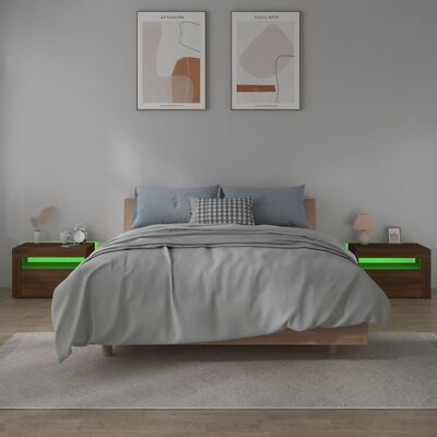 vidaXL Bedside Cabinets 2 pcs with LEDs Brown Oak 23.6"x13.8"x15.7"