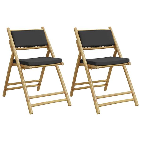vidaXL Bistro Chair Set of 2 Dark grey Bamboo, Polyester Standard