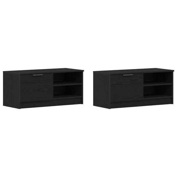 vidaXL TV Cabinet 2 pcs Black Oak 31.50 x 13.78 x 14.37 in