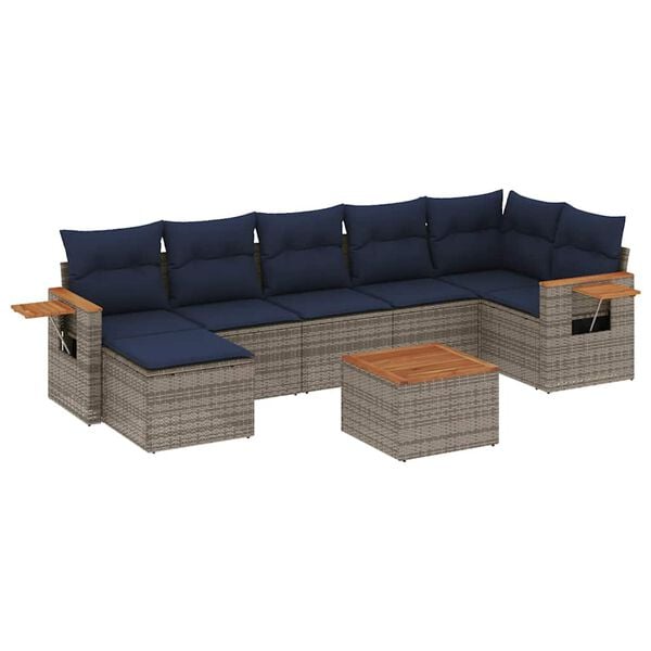 vidaXL 8 Piece Patio Sofa Set with Cushions Grey Poly Rattan (US only)